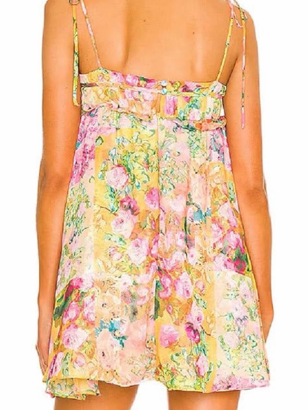 Floral Babydoll Sundress in Yellow and Pink - Picture 2 of 3